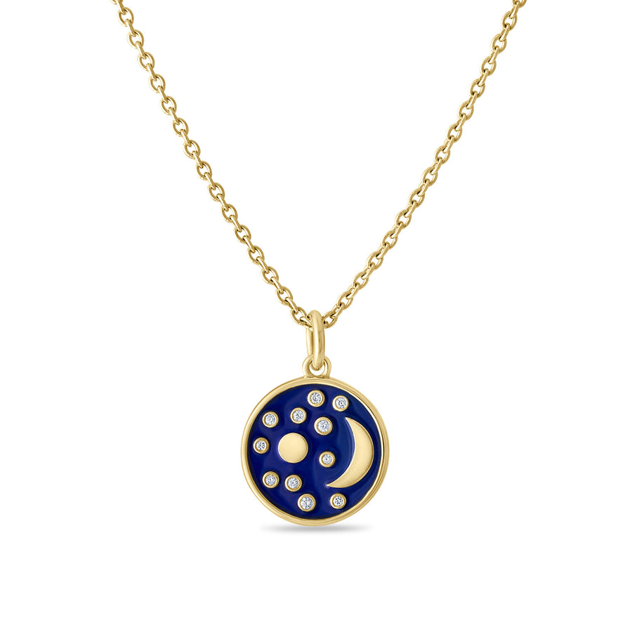 Nebra Sky Small Enamel and Diamond Disc Pendant Necklace