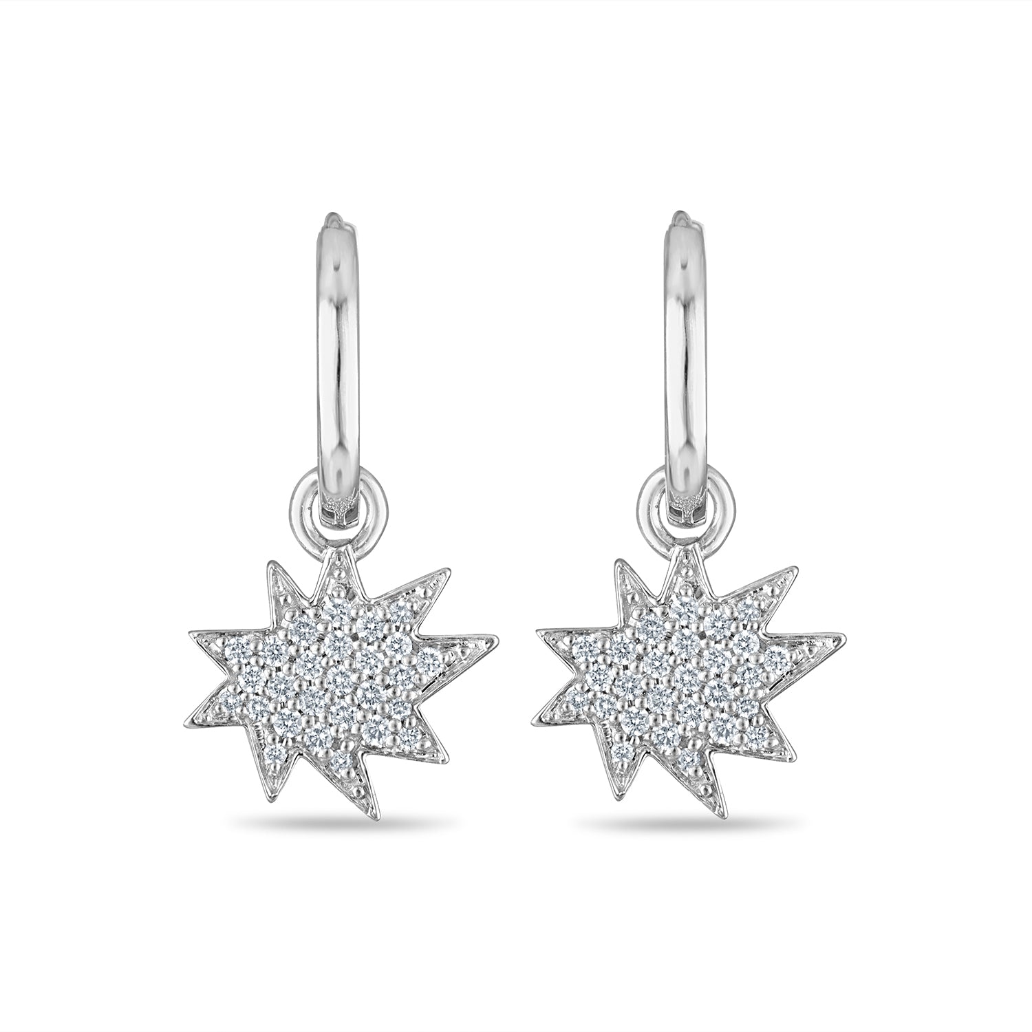 White Gold Mini KAPOW Charm Pavé Diamond Huggies