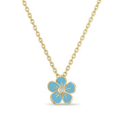 Small Florette Single Pendant Necklace in Forget-Me-Not Blue