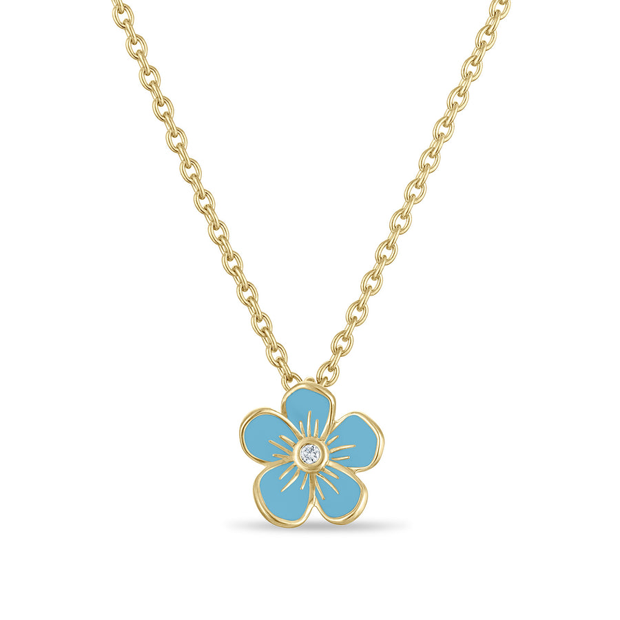 Small Florette Single Pendant Necklace in Forget-Me-Not Blue