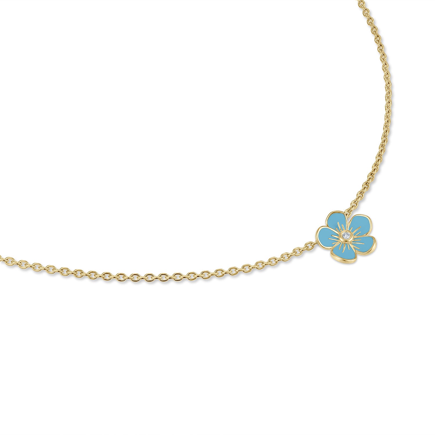 Small Florette Single Pendant Necklace in Blue