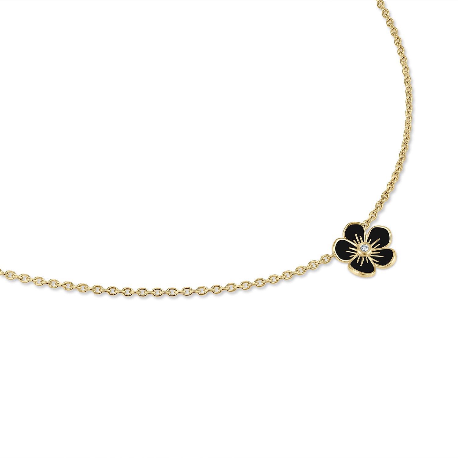 Small Florette Single Pendant Necklace in Black