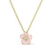 Small Florette Single Pendant Necklace in Baby Pink