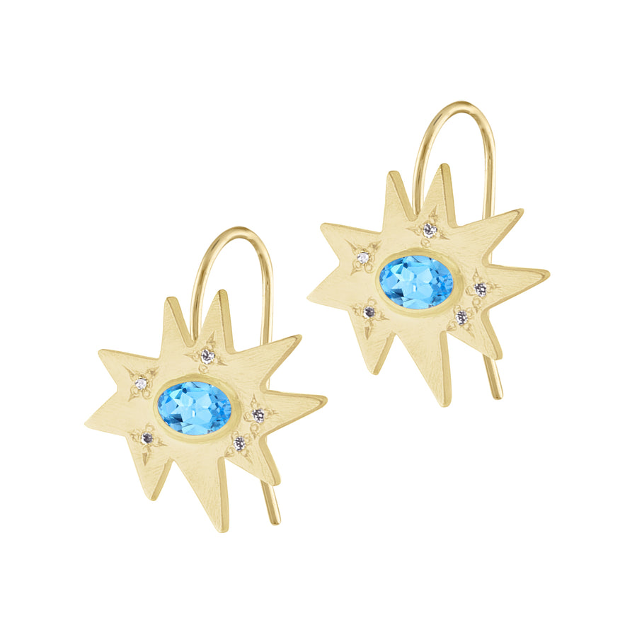 Gold Midi KAPOW! Earrings: Blue Topaz