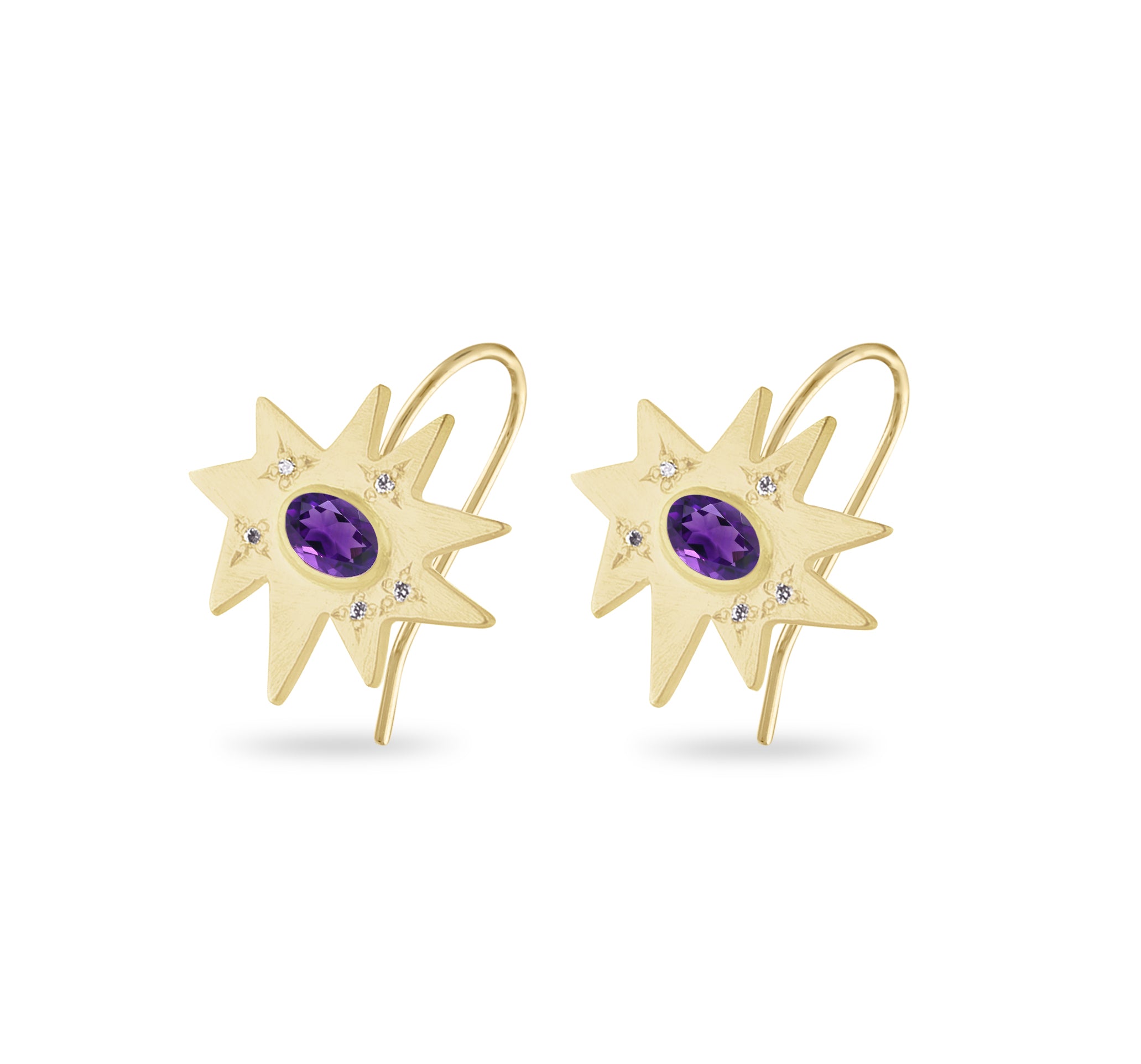 Gold Midi KAPOW! Earrings: Amethyst