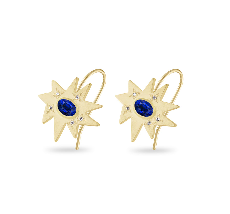 Gold Midi KAPOW! Earrings: Blue Sapphire