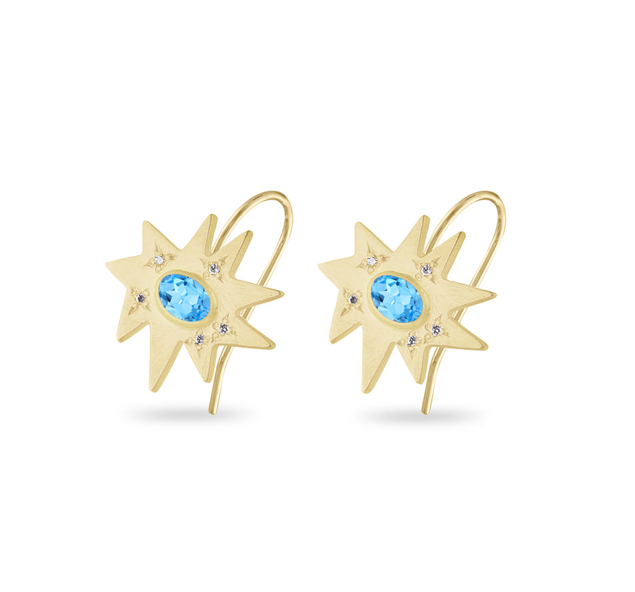 Gold Midi KAPOW! Earrings: Blue Topaz
