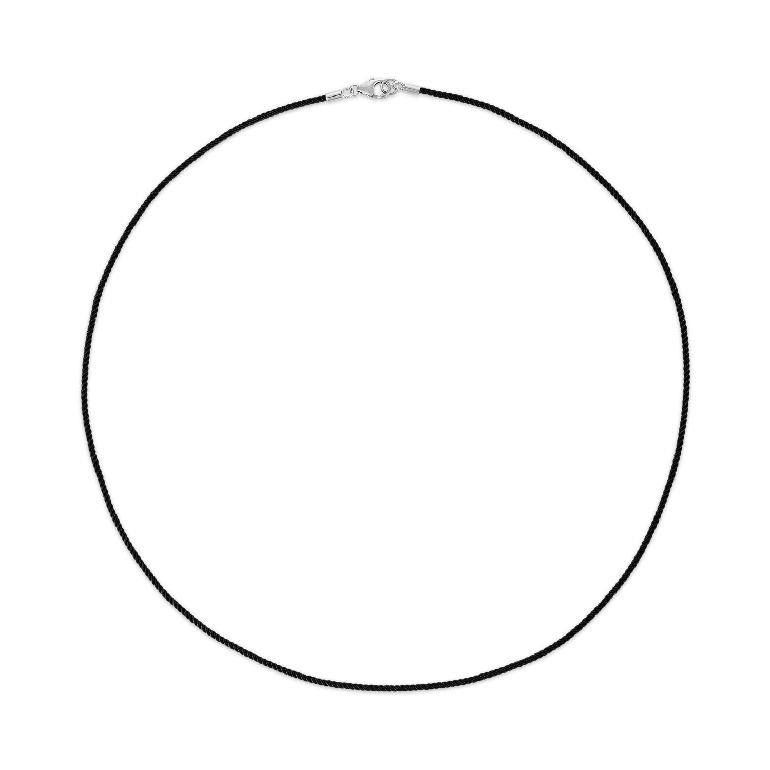 Short Black Silk Cord Necklace with Silver Clasp