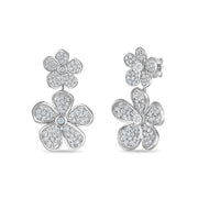 Convertible Double Florette Earrings in Pavé Diamonds and White Gold