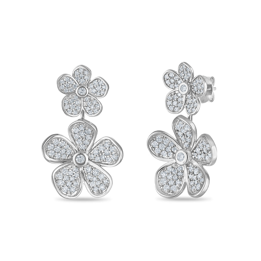 Convertible Double Florette Earrings in Pavé Diamonds and White Gold