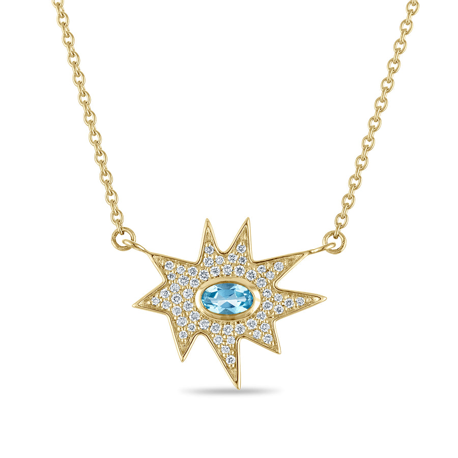 Gold Midi KAPOW! Blue Topaz Necklace with Pavé Diamonds