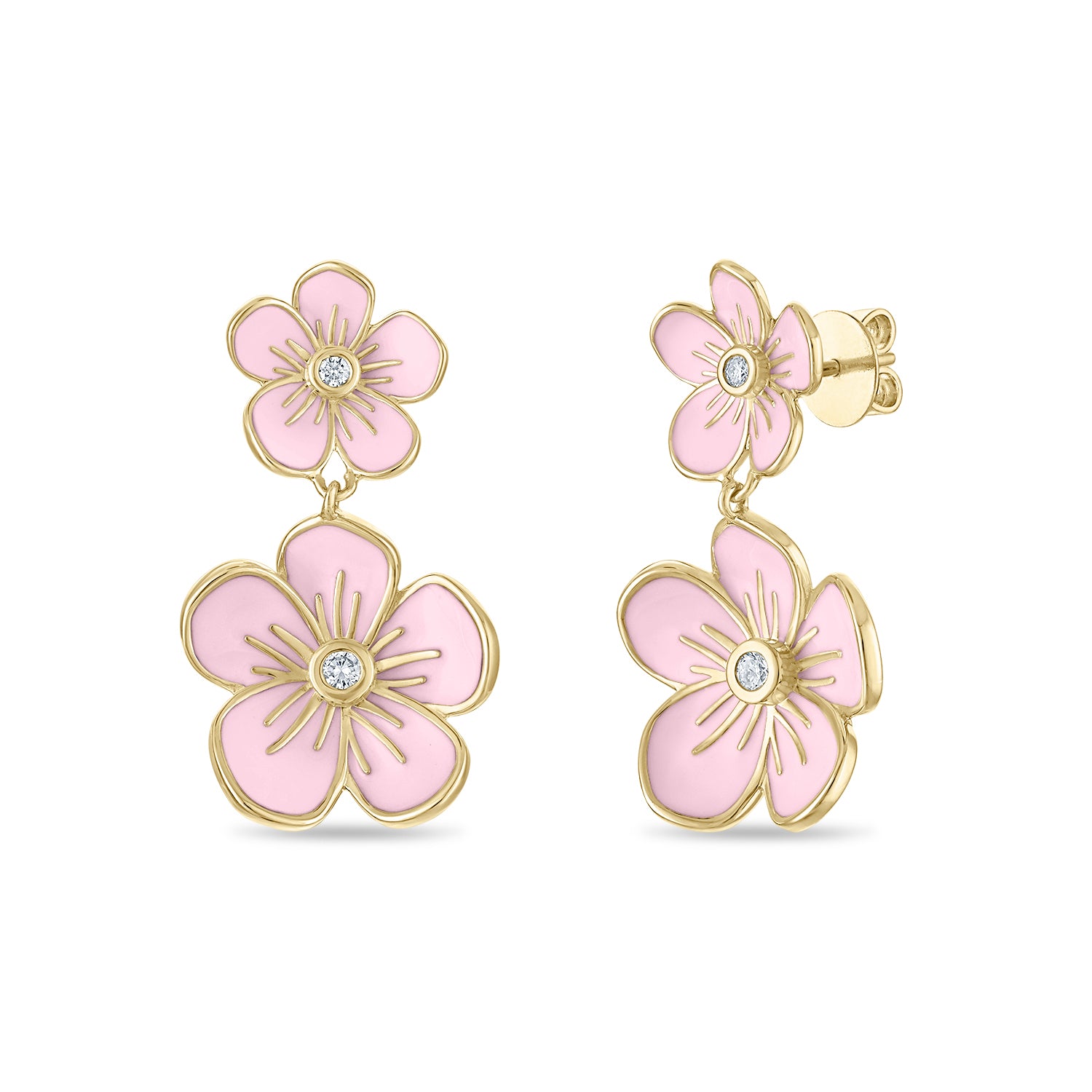Double Florette Earrings in Baby Pink