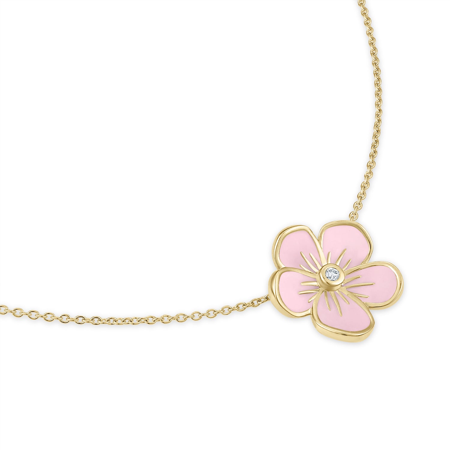 Large Florette Single Pendant Necklace in Baby Pink