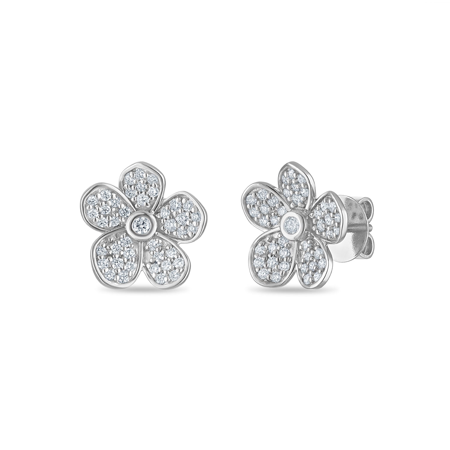 Convertible Double Florette Earrings in Pavé Diamonds and White Gold
