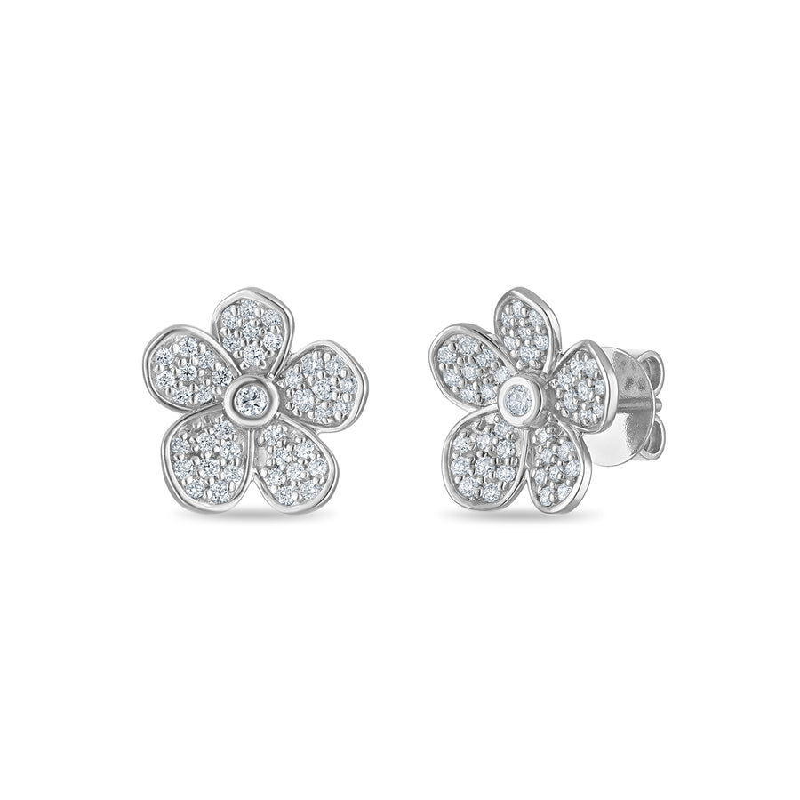 Convertible Double Florette Earrings in Pavé Diamonds and White Gold