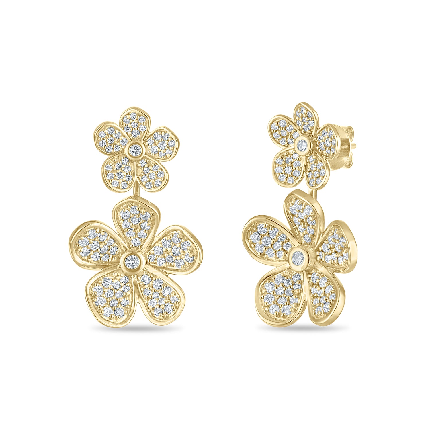 Convertible Double Florette Earrings in Pavé Diamonds