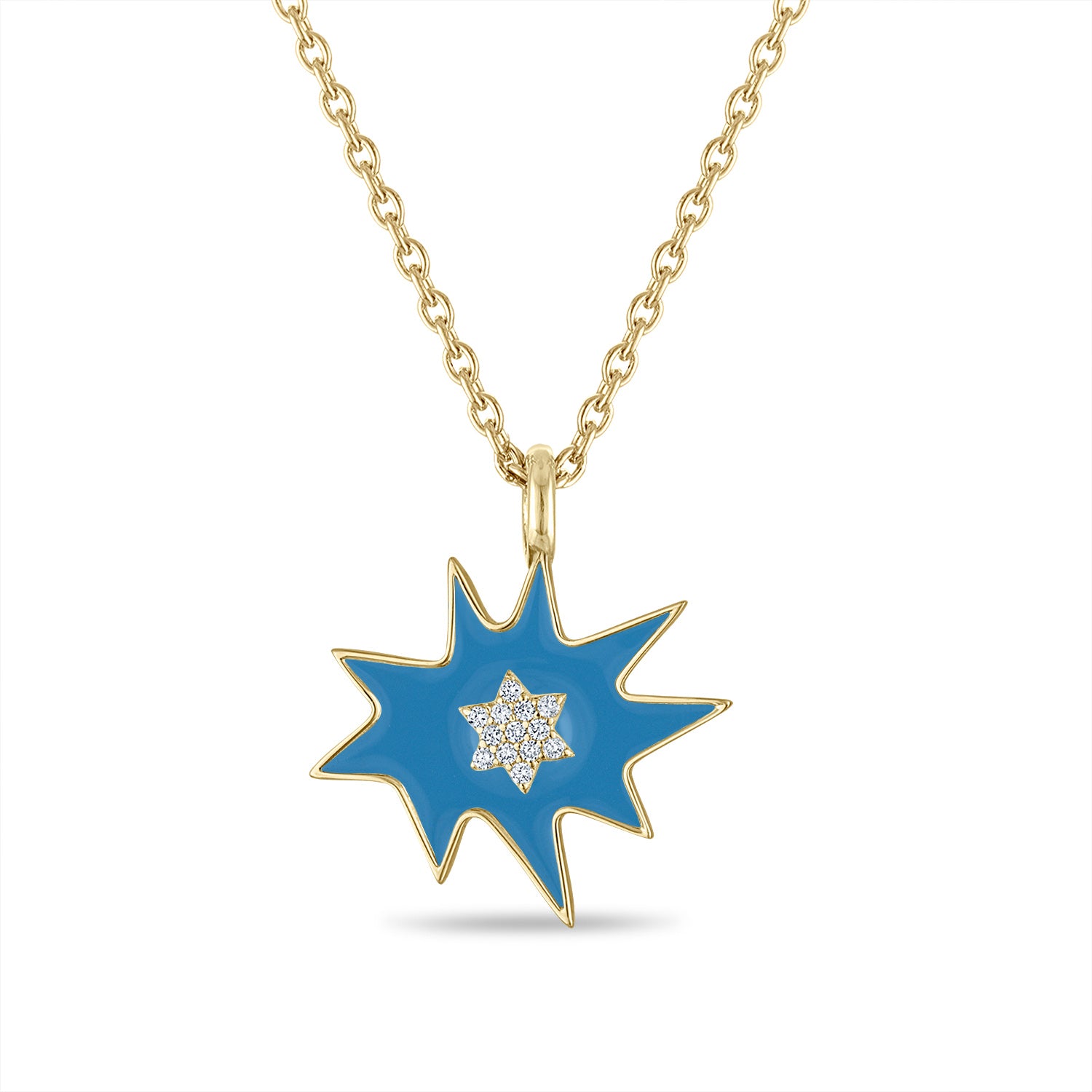 Gold Midi KAPOW! Necklace in Blue Enamel with Pavé Diamond Star of David