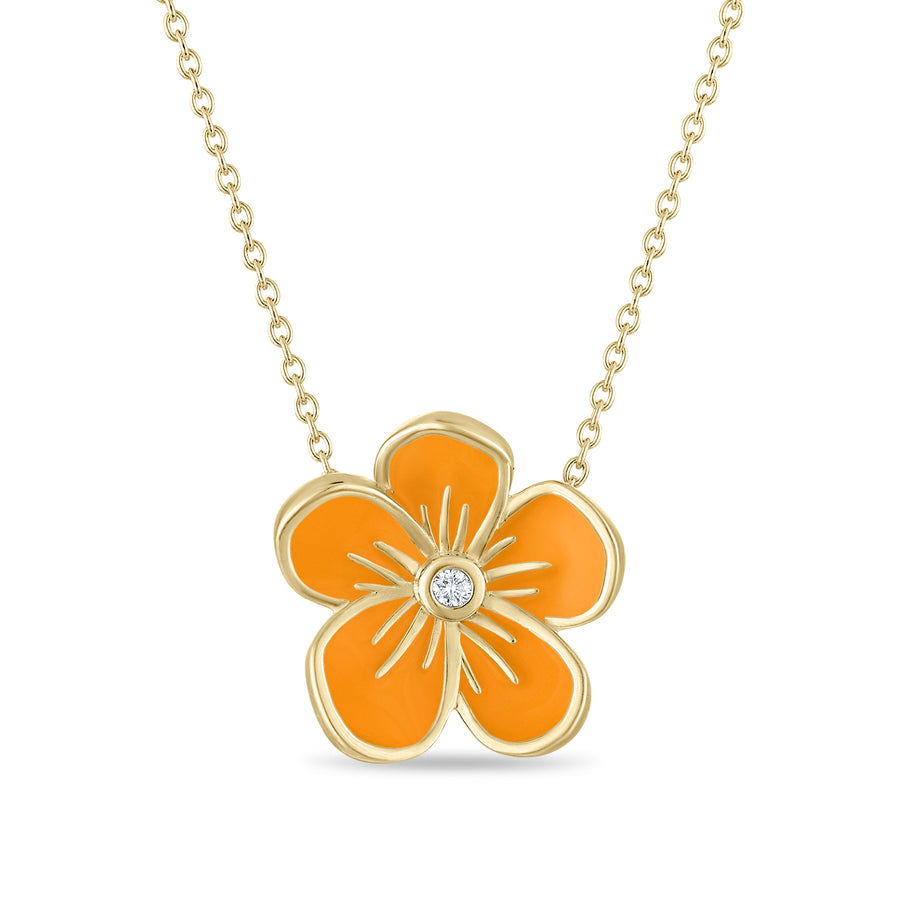 Large Florette Single Pendant Necklace in Bright Orange
