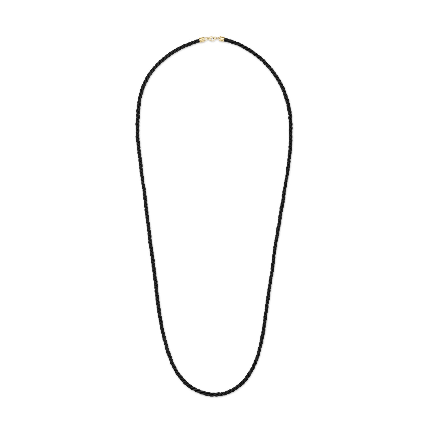 Long Twisted Black Silk Cord Necklace with Gold Clasp