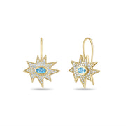 Gold Midi KAPOW! Blue Topaz Earrings with Pavé Diamonds