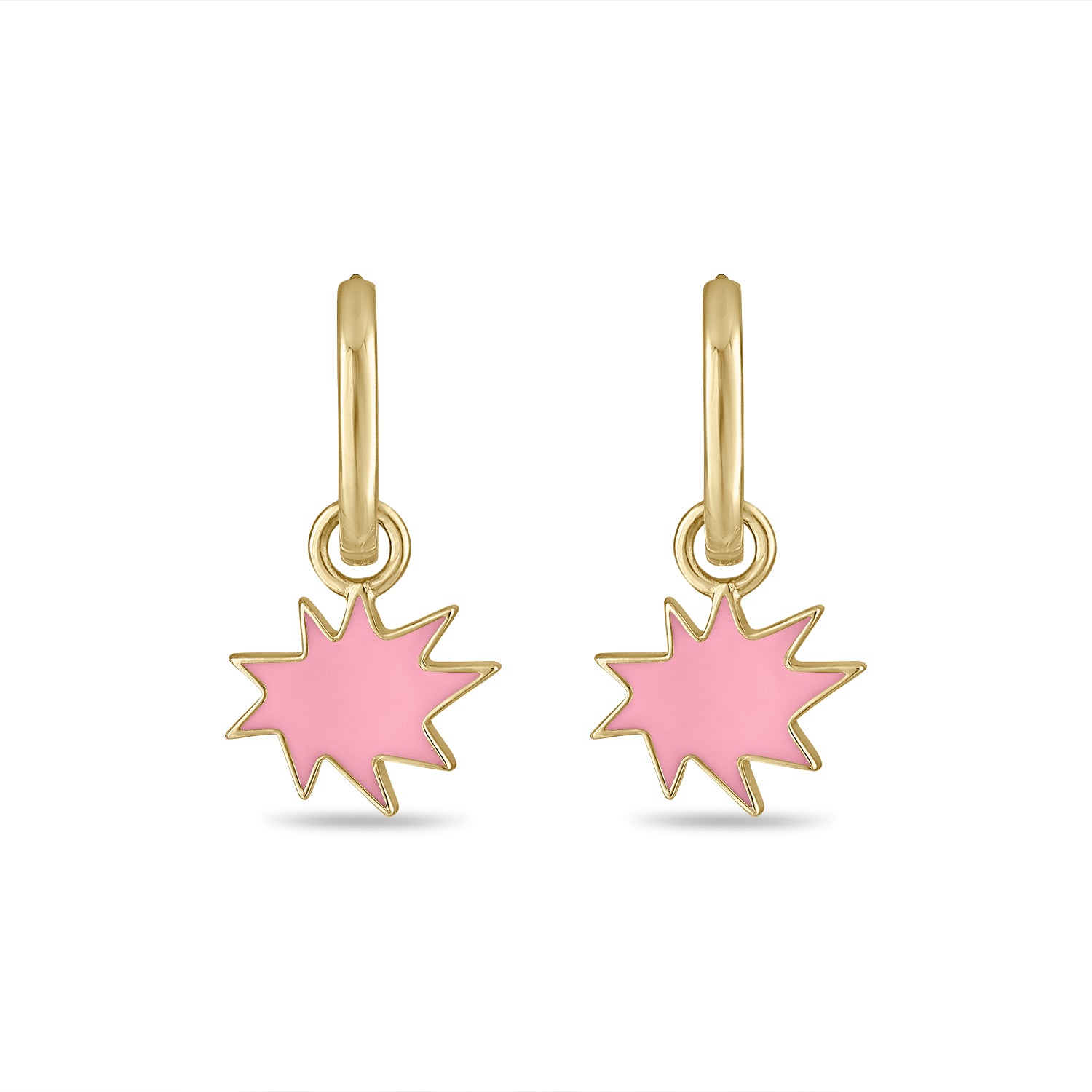 Gold Mini KAPOW! Enamel Charm Huggies in Pink