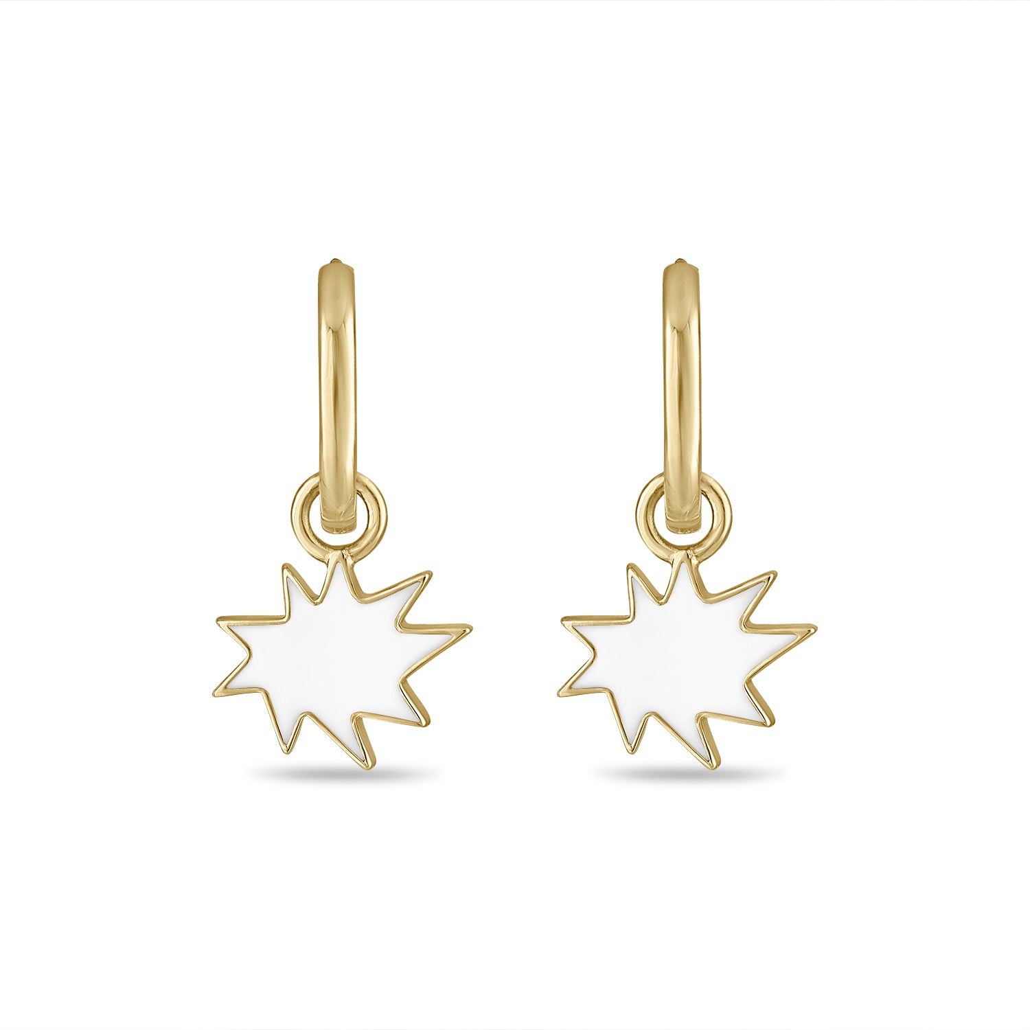 Gold Mini KAPOW! Enamel Charm Huggies in White