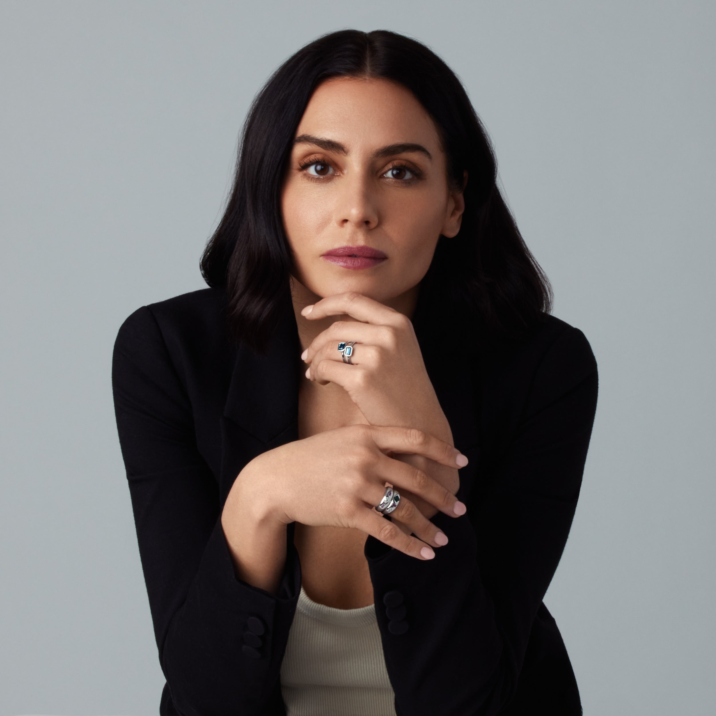 White Gold Blue Zircon Solitaire Ring