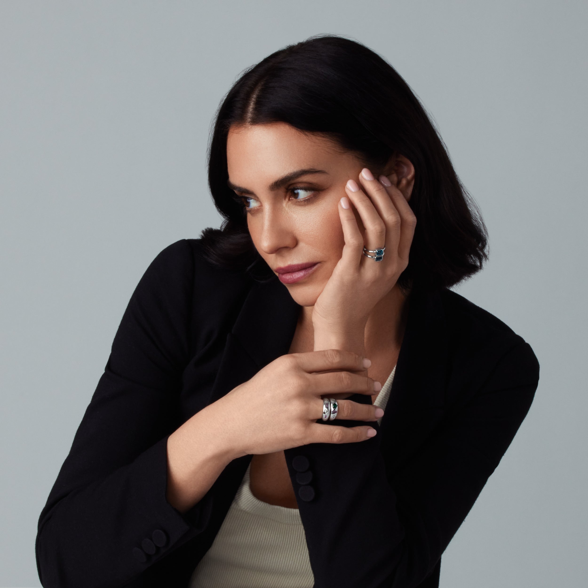 White Gold Blue Zircon Solitaire Ring