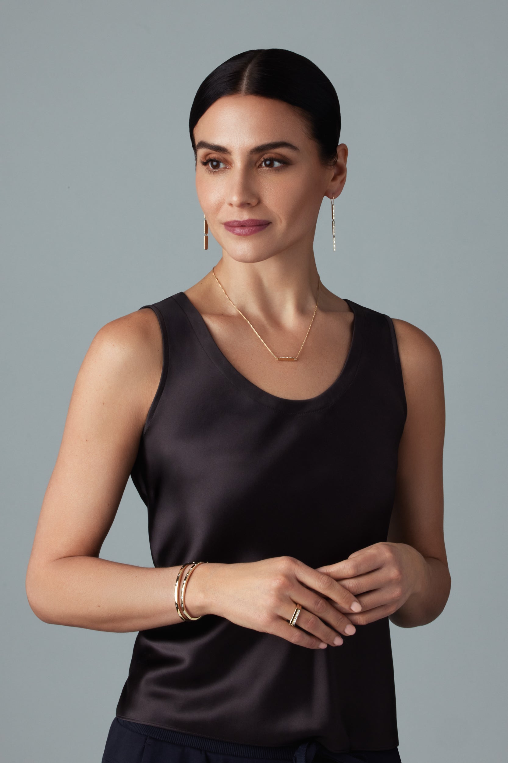 Essentials Bangle Bracelet with Linear Diamond Baguettes