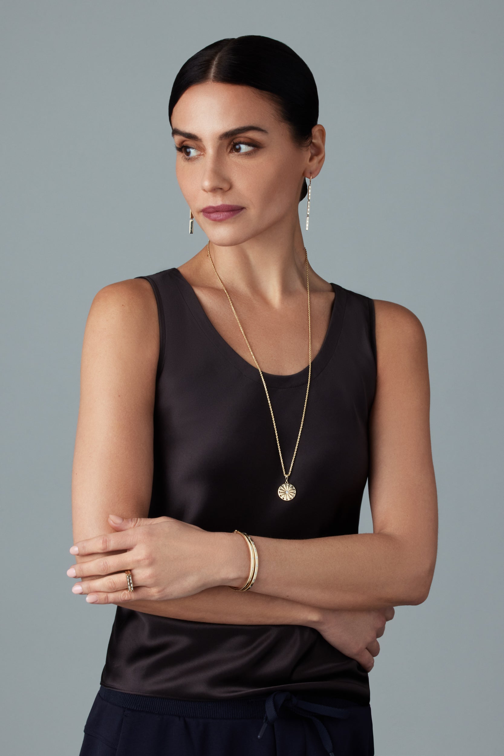 Essentials Bangle Bracelet with Linear Diamond Baguettes