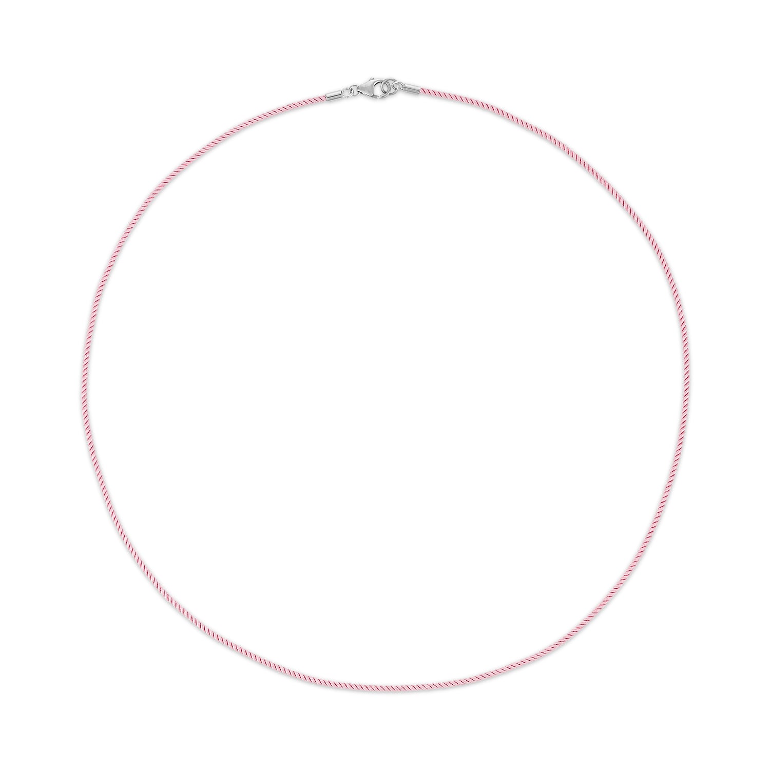 Short Pink Silk Cord Necklace with Silver Clasp