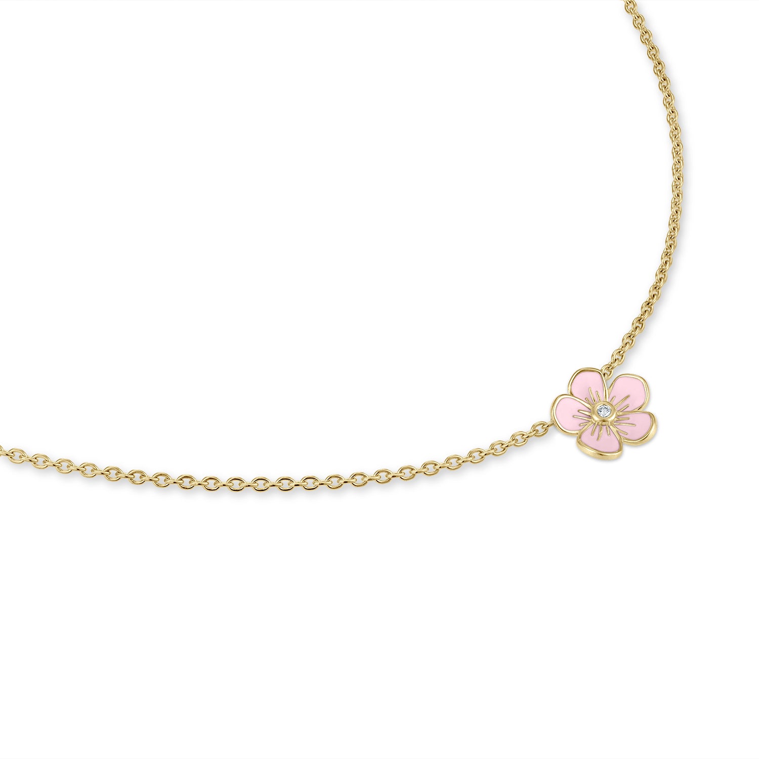 Small Florette Single Pendant Necklace in Baby Pink