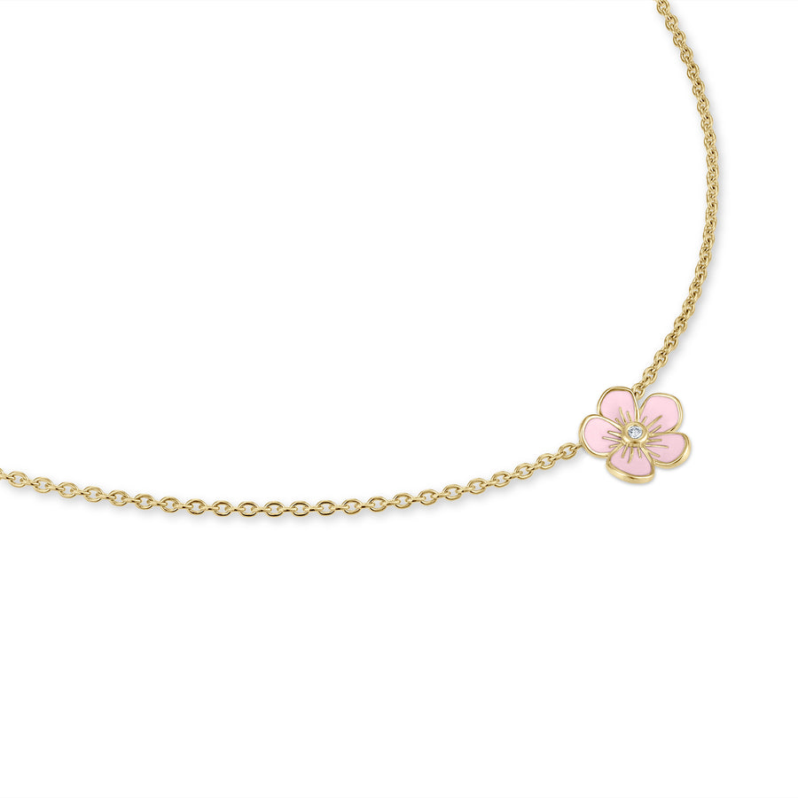 Small Florette Single Pendant Necklace in Baby Pink