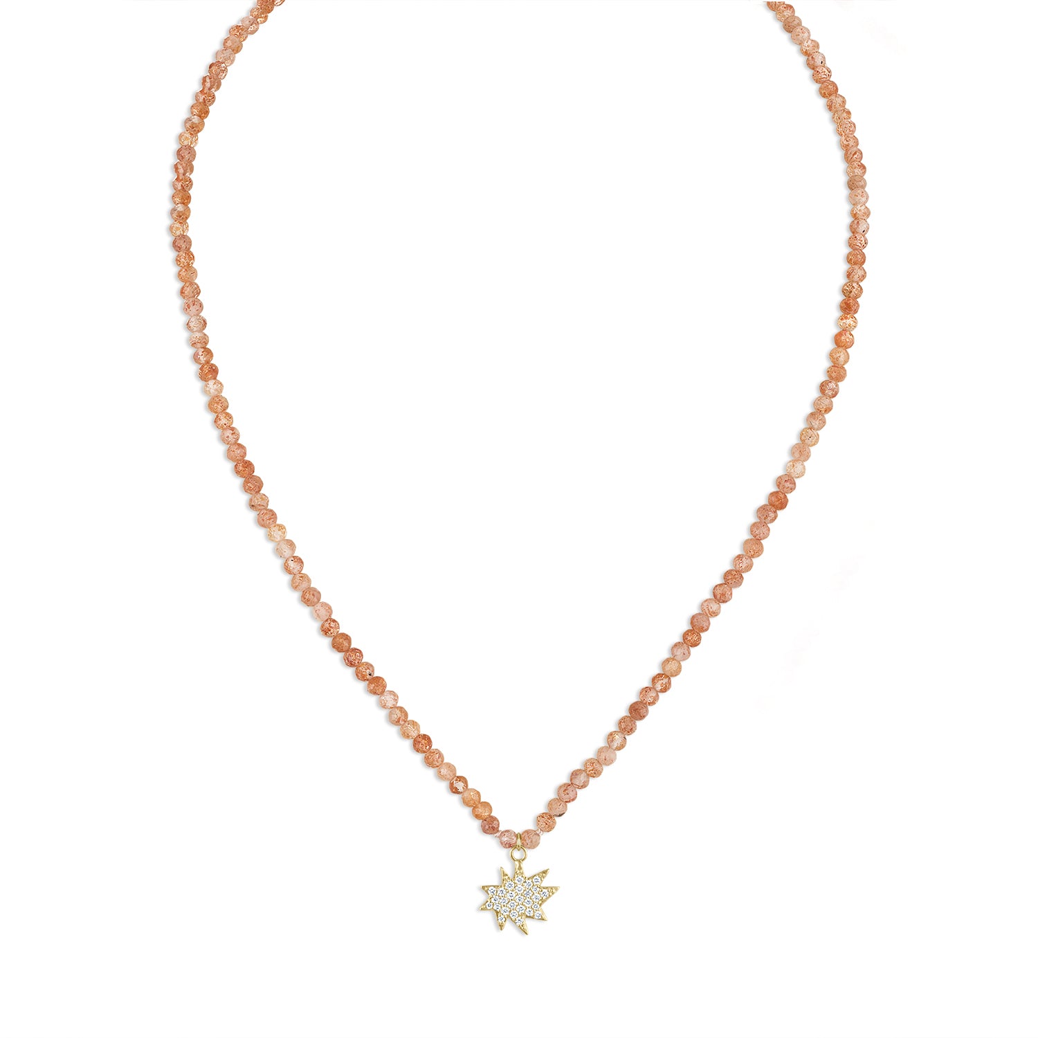 Oregon Sunstone Beaded Necklace with Pavé Diamond Mini KAPOW!