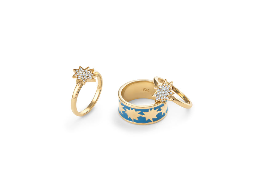 Mini KAPOW! Rimmed Cigar Band Ring with Gold and Enamel