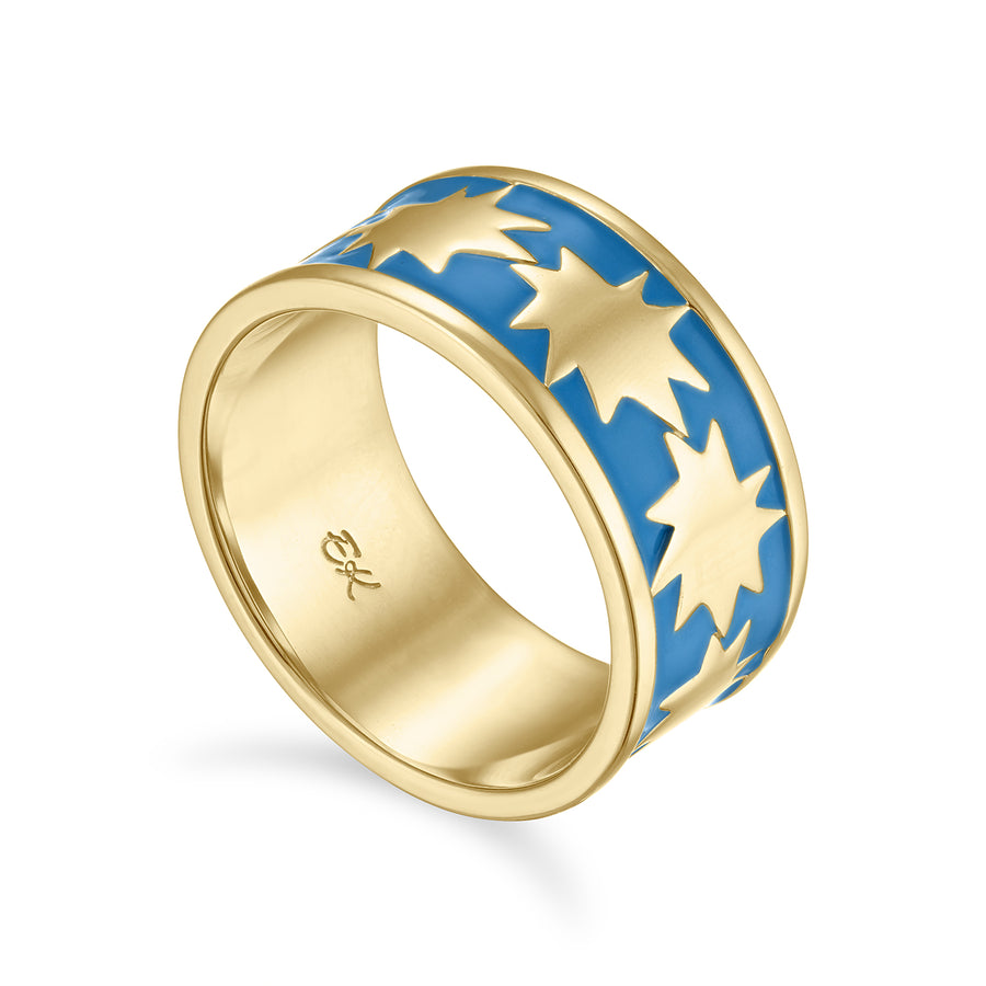 Mini KAPOW! Rimmed Cigar Band Ring with Gold and Enamel