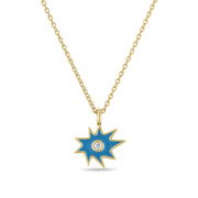 Gold Mini KAPOW! Enamel Necklace with Bezel Set Diamond
