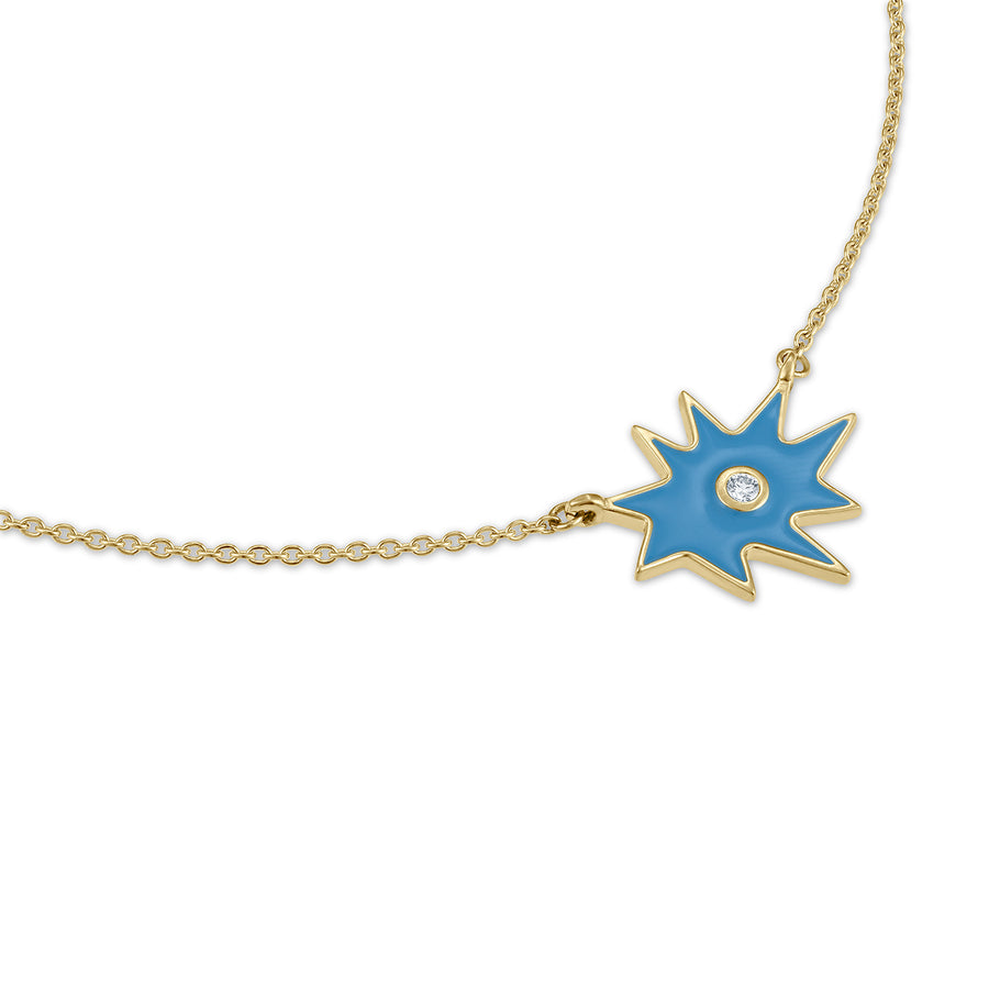 Gold Midi KAPOW! Enamel Necklace with Center Diamond