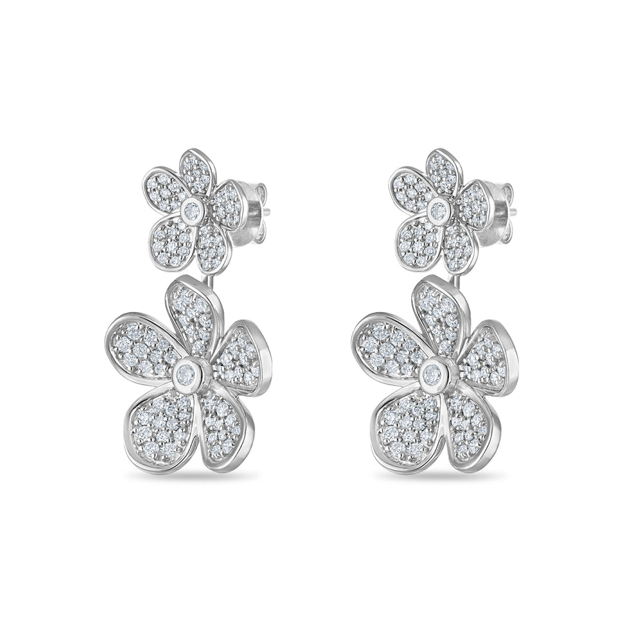 Convertible Double Florette Earrings in Pavé Diamonds and White Gold