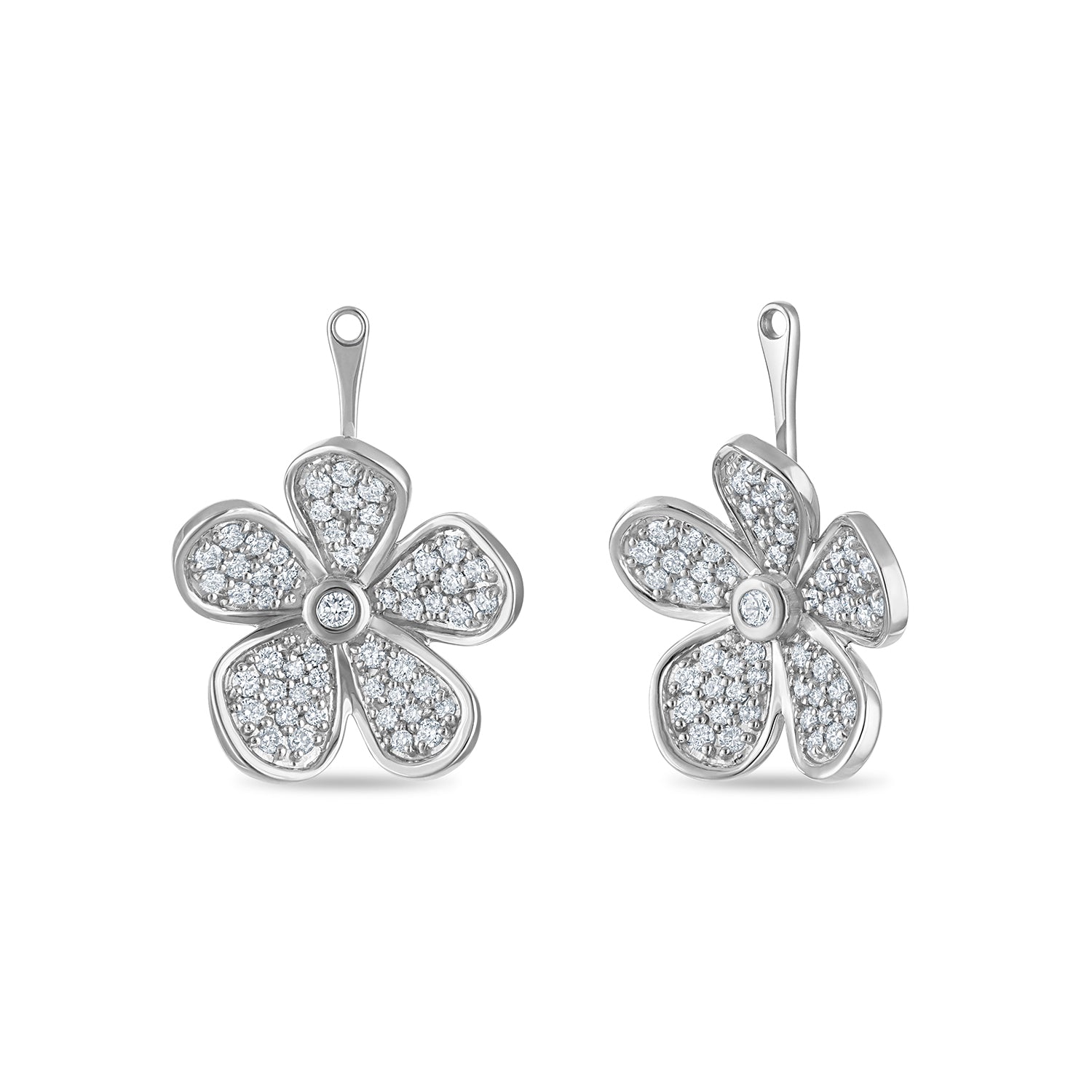 Convertible Double Florette Earrings in Pavé Diamonds and White Gold
