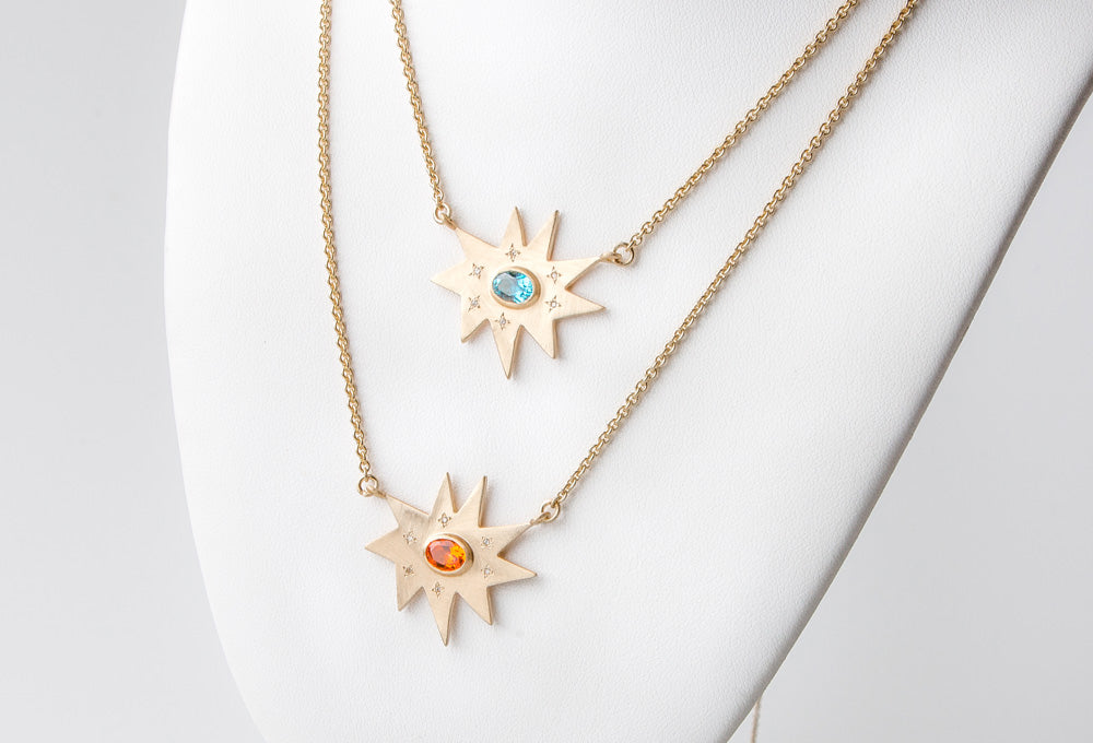 Gold Stella/KAPOW! Necklace: Blue Topaz