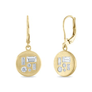 Gold Disc Earrings with Diamonds, lever backs