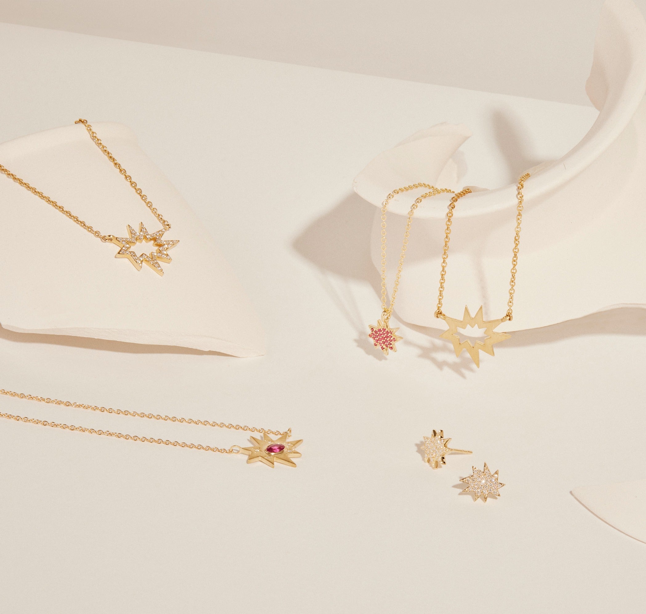 Gold Stellina/KAPOW! Necklace: Ruby