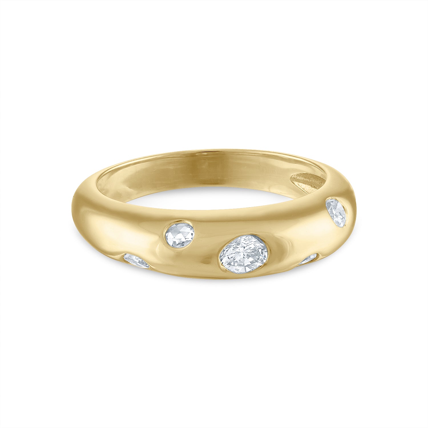 Thin Dome Ring with Oval and Random Diamonds