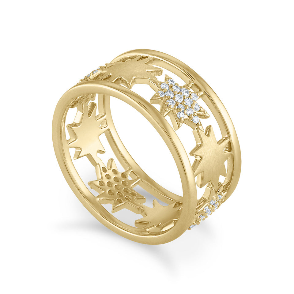Gold Half Pavé Diamond Mini Stella/KAPOW! Band Ring