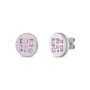 White Gold Disc Earrings with Pink Sapphire