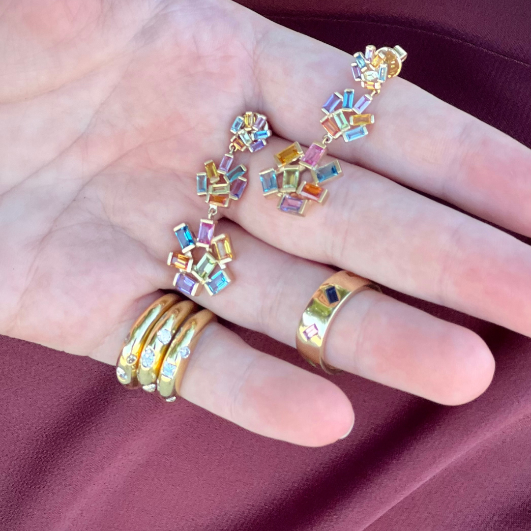 Triple Jubilation Earrings: Rainbow Gemstone