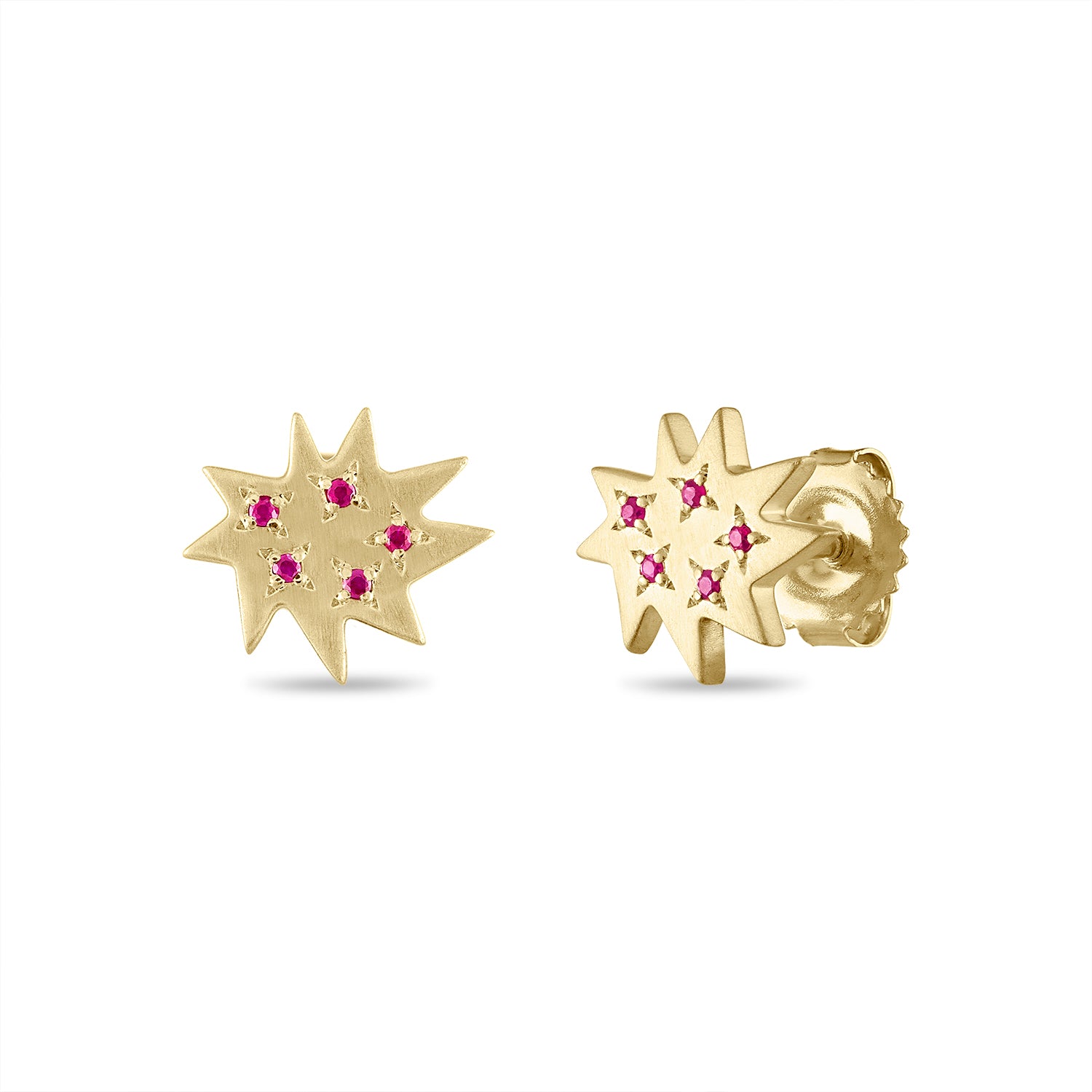 Gold Mini Stella/KAPOW! Stud Earrings with Rubies