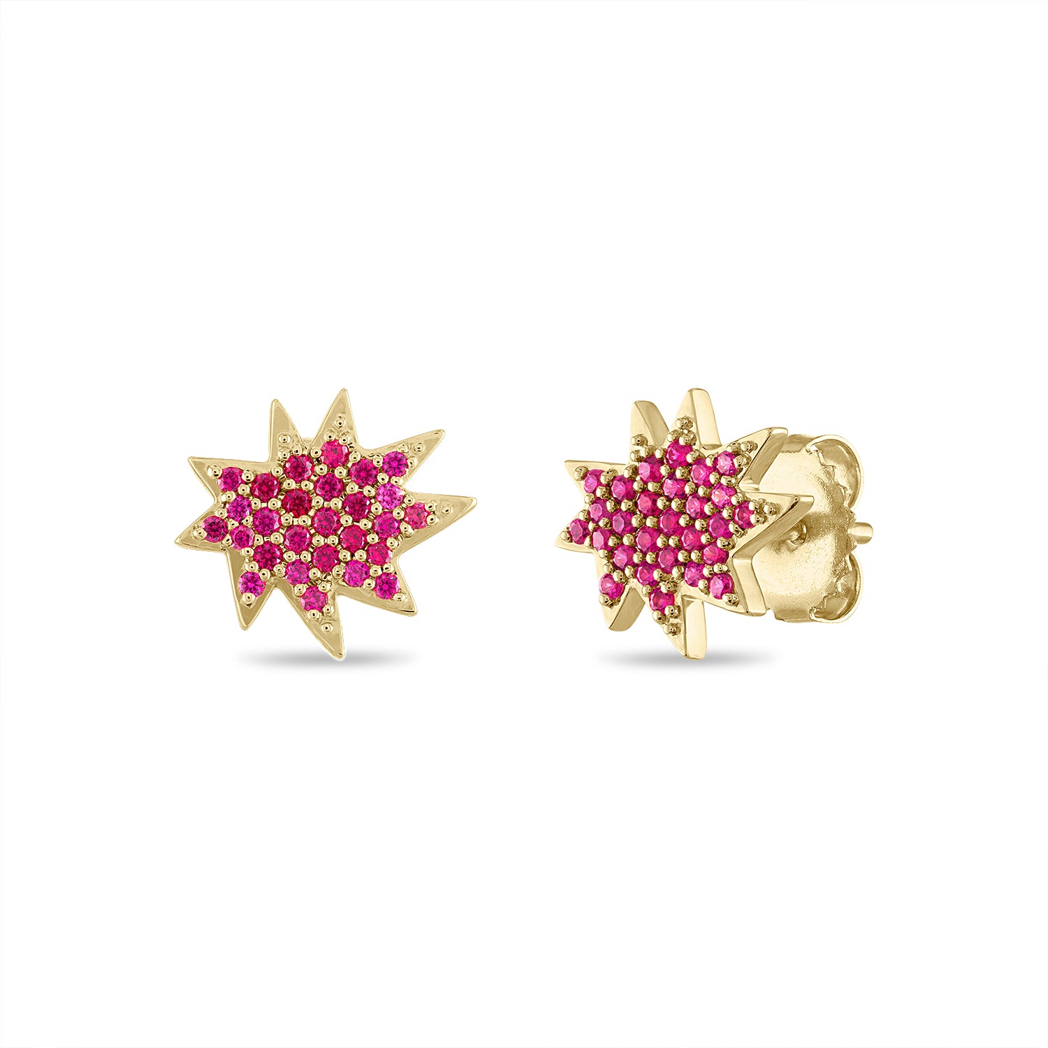 Gold Mini Stella/KAPOW! Stud Earrings with Pavé Rubies
