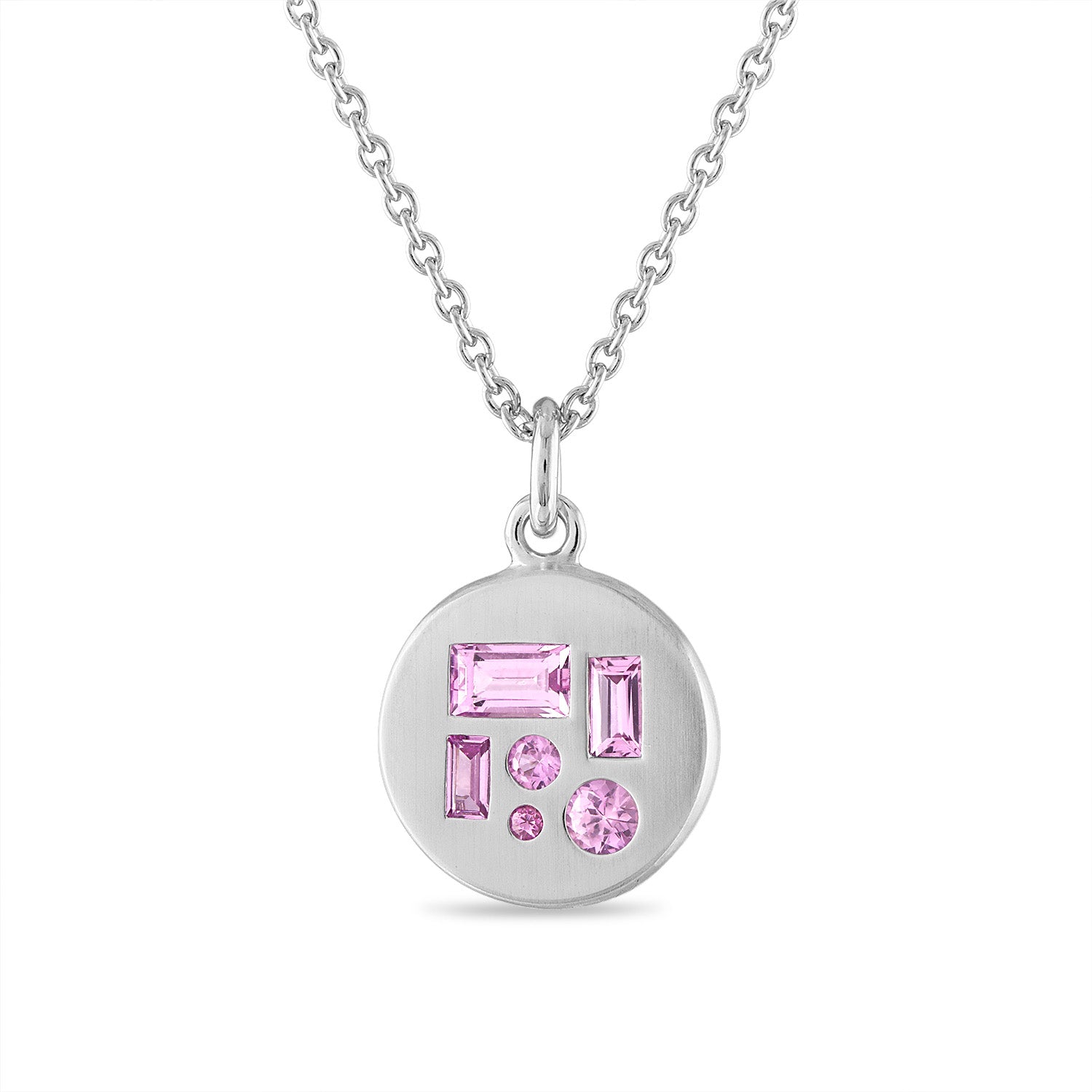 White Gold Disc Pendant with Pink Sapphire